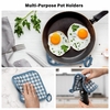 Esonmus Gants de Four en Silicone Résistant à la Chaleur Mitaines de Four + 2 Supports de Pot en Coton pour Cuisine Cuisson Cuisson Gril Barbecue - Blue Plaid