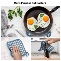 Esonmus Gants de Four en Silicone Résistant à la Chaleur Mitaines de Four + 2 Supports de Pot en Coton pour Cuisine Cuisson Cuisson Gril Barbecue - Blue Plaid