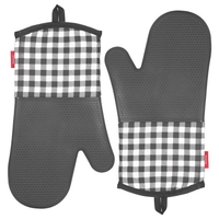 Esonmus Résistant À La Chaleur Silicone Gants De Four Gants De Four Antidérapant + 2 Porte-Pot De Coton pour Cuisine Cuisson Gril Barbecue - Plaid Rouge