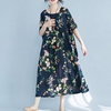 Ethnique Femmes Robe Colorée Imprimé Floral Poches Latérales Plissée À Manches Courtes Maxi Robe Lâche Une Pièce