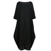 Ethnique Femmes Robe Solide Coton Poche Col Rond Manches 3/4 Lâche Baggy Vintage Maxi Robe Robe One-Piece