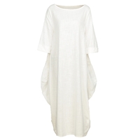 Ethnique Femmes Robe Solide Coton Poche Col Rond Manches 3/4 Lâche Baggy Vintage Maxi Robe Robe One-Piece