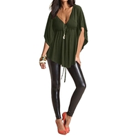 Fashion Sexy V Neck Batwing Sleeve Solid Loose Blouse décontrachée pour femme
