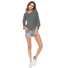 Fashion Women Tricot à rayures Blouse Split Side Crop Sleeve O-Neck Casual T-Shirt Tops Noir / Blanc