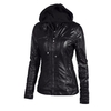 Faux cuir Veste à capuche Femme Hoodie Zippered court Slim Motorcycle Jacket Coat