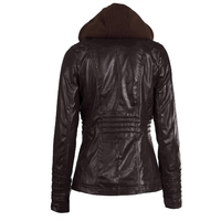 Faux cuir Veste à capuche Femme Hoodie Zippered court Slim Motorcycle Jacket Coat