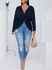 Femmes à manches longues T-shirt col en V torsadé irrégulière grande taille décontracté hauts