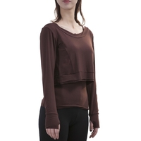 Femmes 2 Pièces Crop Tops Ensemble Camisole Doux Modal Bretelles Spaghetti Trous Pour Le Pouce À Manches Longues Yoga Danse Running Sweat-shirt Solide Tops