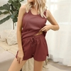Femmes 2 pièces tenues débardeur Shorts taille élastique cordon de serrage poche pyjamas décontracté vêtements de détente en vrac ensemble de vêtements de nuit