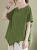 Femmes Blouse ample à manches courtes cordon irrégulière surdimensionné T-shirts décontractés
