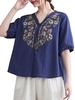 Femmes Blouse ample broderie à manches longues grande taille Vintage vacances T-Shirts