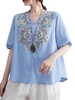 Femmes Blouse ample broderie à manches longues grande taille Vintage vacances T-Shirts