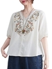 Femmes Blouse ample broderie à manches longues grande taille Vintage vacances T-Shirts