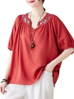 Femmes Blouse ample broderie manches chauve-souris grande taille Vintage vacances T-Shirts