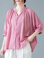 Femmes Blouse ample demi manches boutons surdimensionné T-shirts occasionnels