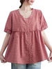 Femmes Blouse ample Plaid à manches courtes boutons Vintage vacances T-Shirts