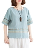 Femmes Blouse ample rayé brodé demi manches Vintage T-shirts