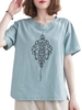Femmes Blouse ample Vintage brodé à manches courtes T-shirts