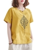 Femmes Blouse ample Vintage brodé à manches courtes T-shirts