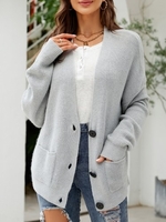 Femmes Cardigan à manches longues boutons col en V lâche tricoté manteaux décontractés