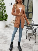 Femmes Cardigan ouvert avant à manches longues poches latérales côtelé lâche tricoté manteaux décontractés