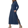 Femmes Casual Longue robe manches longues poches latérales fente Vintage Maxi Robe