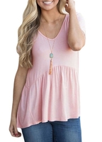 Femmes Casual Solid T-shirt Ruffle col rond manches courtes Summer Tees grande taille Top Loose Blouse