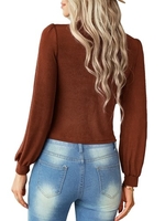 Femmes chemise à manches longues col en V boutons Crop Cardigan décontracté