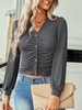 Femmes chemise à manches longues col en V boutons Crop Cardigan décontracté