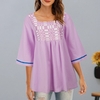 Femmes Chemisier Vintage Col Carré Évasé Demi Manches Confortable Élégant Lâche Casual Tunique Tops