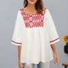 Femmes Chemisier Vintage Col Carré Évasé Demi Manches Confortable Élégant Lâche Casual Tunique Tops