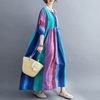 Femmes Coton Lin Robe Imprimé Floral Poches Mi-mollet Lâche O-Cou Manches Courtes Plus La Taille Casual
