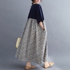 Femmes Coton Lin Robe Imprimé Floral Poches Mi-mollet Lâche O-Cou Manches Courtes Plus La Taille Casual