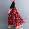 Femmes Coton Lin Robe Imprimé Floral Poches Mi-mollet Lâche O-Cou Manches Courtes Plus La Taille Casual