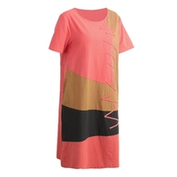 Femmes Coton Robe Vintage Contraste O Neck Manches Courtes