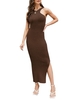 Femmes couleur unie robe tricotée moulante Sexy Slit robe