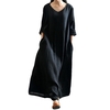 Femmes décontracté solide col en V coton robe ample rétro Boho robe