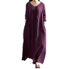 Femmes décontracté solide col en V coton robe ample rétro Boho robe