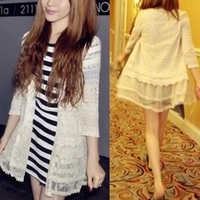 Femmes Dentelle Cardigan Kimono Long Couvrir Crochet Châle Bikini Maillots de Bain Boho Tops Blanc