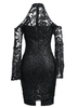 Femmes Dentelle Robe Off épaule évider Flare Manches Split Bodycon Discothèque Parti Crayon Robe Noir