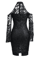 Femmes Dentelle Robe Off épaule évider Flare Manches Split Bodycon Discothèque Parti Crayon Robe Noir