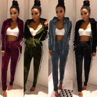 Femmes deux pièces Set Hooded Hoodie Pantalons rayures manches longues Zipper taille élastique Casual Sportswear Top pantalon