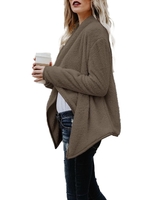Femmes Fausse Fourrure Polaire Manteau Fluffy Solide Avant Ouvert Cascade Drapé À Manches Longues Casual Chaud Survêtement Veste