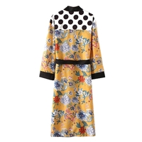 Femmes Fleur Imprimer Kimono Chemise Bandage Cardigan Blouse Haut Couvrir Boho Long Robe Longue Plage avec Sash Jaune