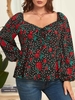 Femmes grande taille Blouse Floral à manches longues évasé Vintage Blouse chemises décontractées