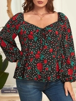 Femmes grande taille Blouse Floral à manches longues évasé Vintage Blouse chemises décontractées