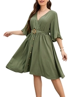 Femmes grande taille robe à demi manches taille sangle tenue décontractée