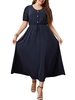 Femmes grande taille robe à manches courtes élastique taille haute tenue décontractée