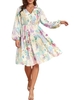 Femmes grande taille robe à manches longues col en V Floral imprimé tenue décontractée
