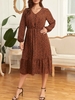Femmes grande taille robe à manches longues col en V imprimé robe décontractée